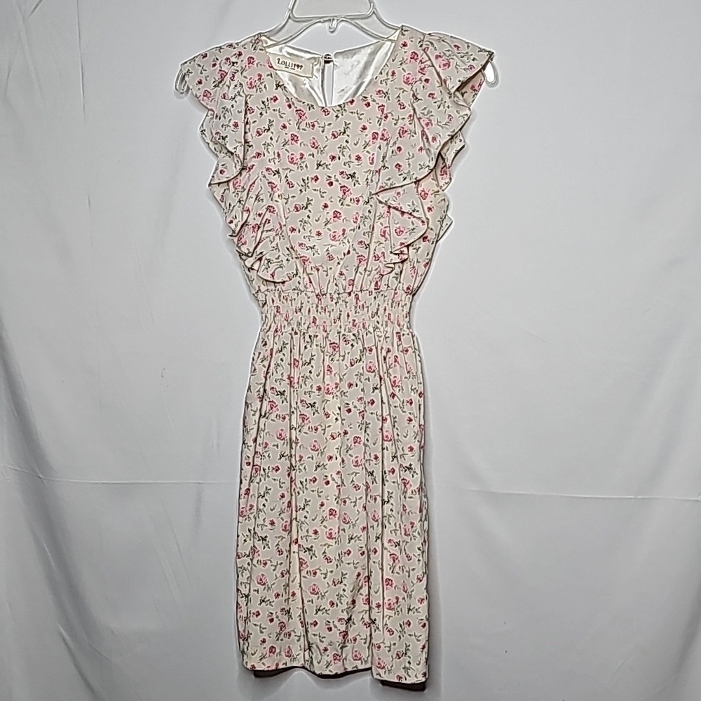 Lollipop floral ruffled scoop neck mini dress with pockets sz XS